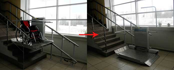 Наклонная подъемная платформа для подъема по лестнице на кресло-коляске